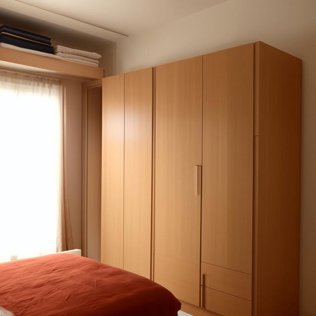 A spacious room measuring 30 feet by 12 feet, containing a comfortable queen size bed, a well-organized study table, and a large sleek wardrobe, arranged optimally for functionality and aesthetics.