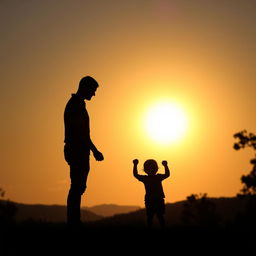 A beautiful silhouette image capturing a heartfelt moment between a man, a woman, and their 2-year-old son