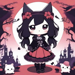 A high-quality digital art image of Kuromi from Sanrio, rendered in a gothic style