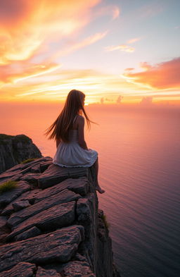 A breathtaking sunset view with a vibrant orange and pink sky, illuminating the clouds as the sun sinks below the horizon