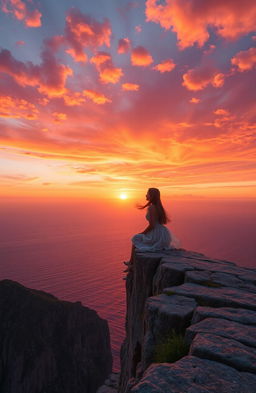 A breathtaking sunset view with a vibrant orange and pink sky, illuminating the clouds as the sun sinks below the horizon