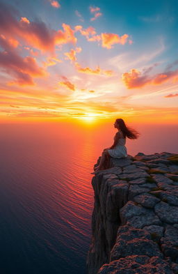 A breathtaking sunset view with a vibrant orange and pink sky, illuminating the clouds as the sun sinks below the horizon