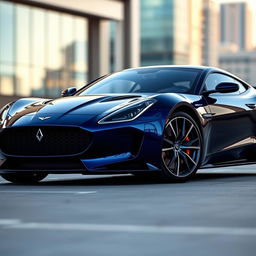 A beautiful dark blue sports car with a sleek and modern design, featuring the distinct LY logo prominently displayed on the front