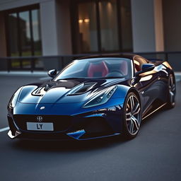 A beautiful dark blue sports car with a sleek and modern design, featuring the distinct LY logo prominently displayed on the front