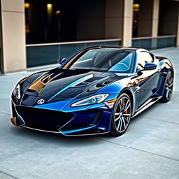 A beautiful dark blue sports car with a sleek and modern design, featuring the distinct LY logo prominently displayed on the front