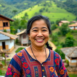 A humble and charming Colombian woman with a warm smile, embodying simplicity and grace