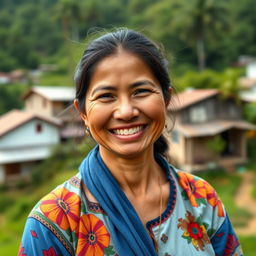 A humble and charming Colombian woman with a warm smile, embodying simplicity and grace