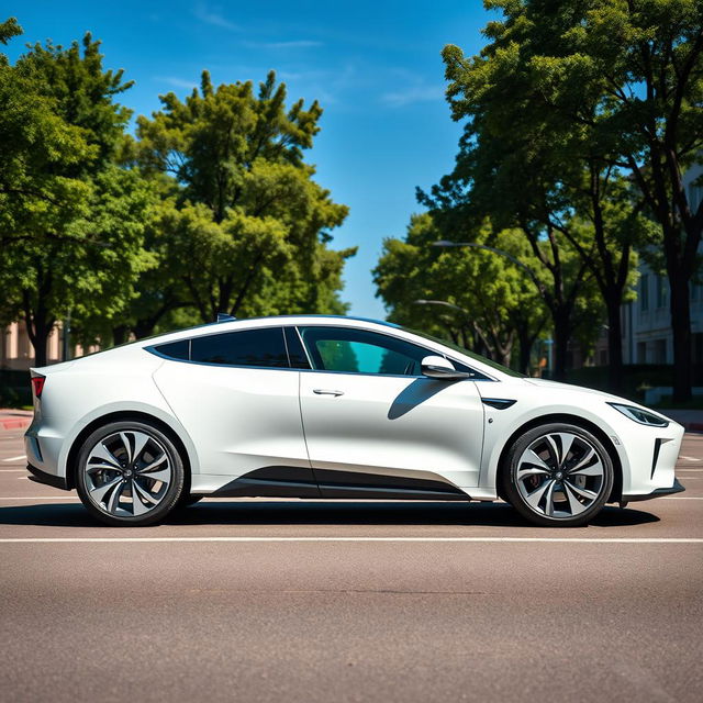 A beautiful white electric car showcasing a sleek, modern design with the LY logo prominently displayed