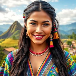 A striking Colombian woman with vibrant features, showcasing her cultural heritage