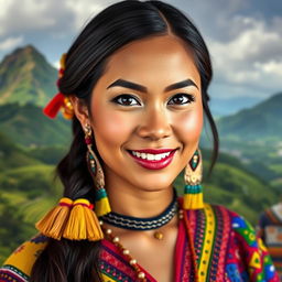 A striking Colombian woman with vibrant features, showcasing her cultural heritage