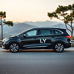 A beautiful, large but not overly large black family car featuring the logo 'LY'