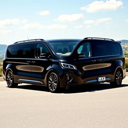 A beautiful, large black family car that seats 9 people, featuring the logo 'LY' prominently displayed on the front