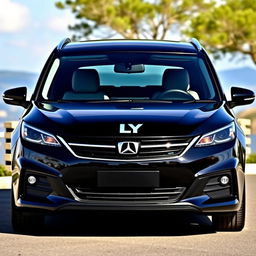 A beautiful, large black family car that seats 9 people, featuring the logo 'LY' prominently displayed on the front