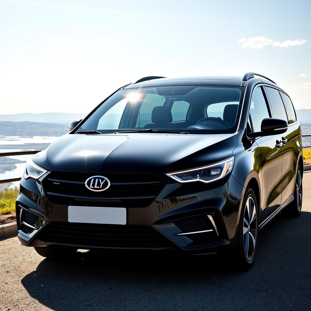 A beautiful, large black family car that seats 9 people, featuring the logo 'LY' prominently displayed on the front