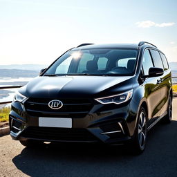 A beautiful, large black family car that seats 9 people, featuring the logo 'LY' prominently displayed on the front