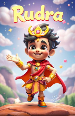 A vibrant and colorful 3D cartoon of Rudra, a special super boy