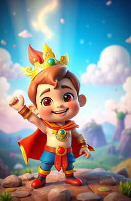 A vibrant and colorful 3D cartoon of Rudra, a special super boy