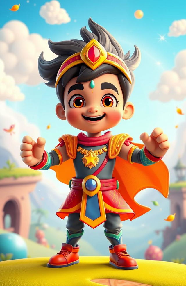 A vibrant and colorful 3D cartoon of Rudra, a special super boy