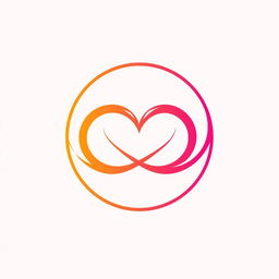 A modern and creative logo design for a dating app, featuring two interlocking circles that form a heart shape in the center, symbolizing connection and partnership