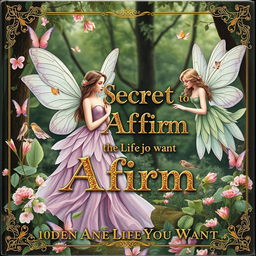 A vintage book cover inspired by 1800s fairy tales featuring a serene woodland scene