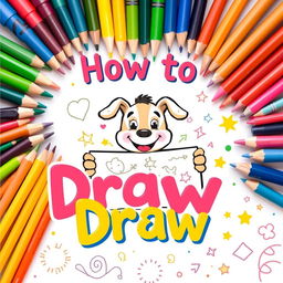 A vibrant and playful cover design for a children's drawing book titled "How to Draw