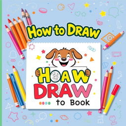 A vibrant and playful cover design for a children's drawing book titled "How to Draw
