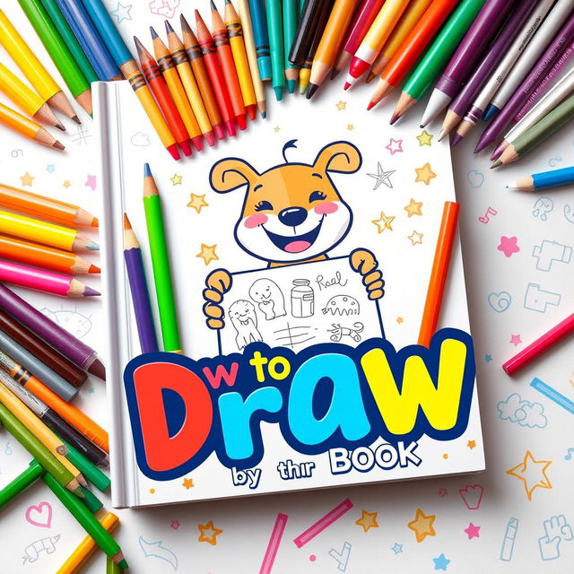 A vibrant and playful cover design for a children's drawing book titled "How to Draw