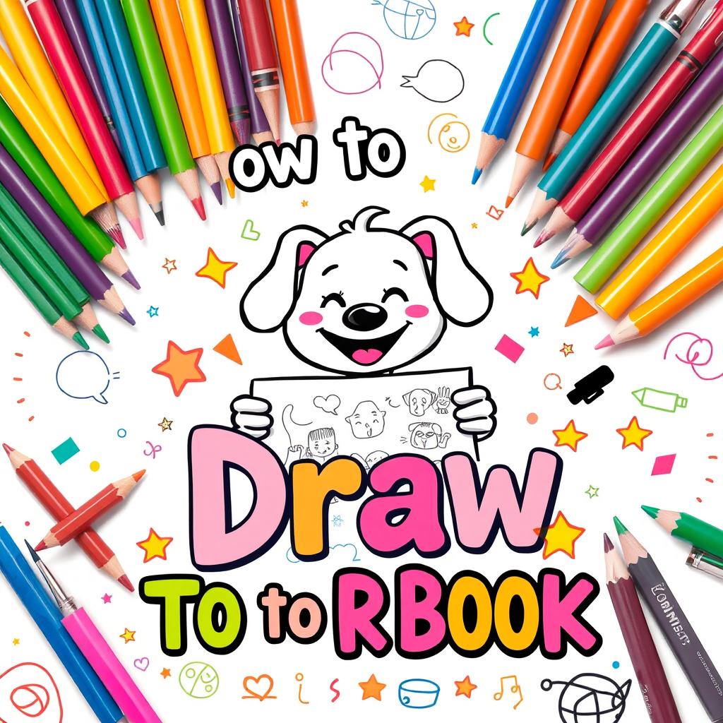 A vibrant and playful cover design for a children's drawing book titled "How to Draw