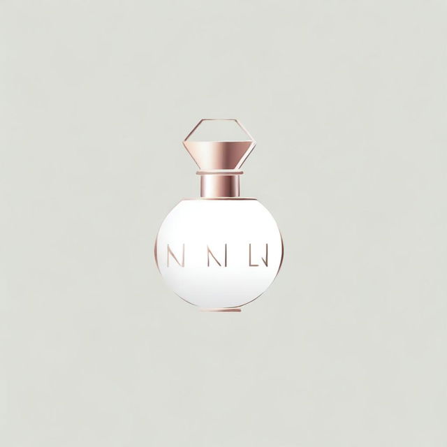 The image is a digital art representation of a minimalist, rose gold logo for a luxury perfume brand