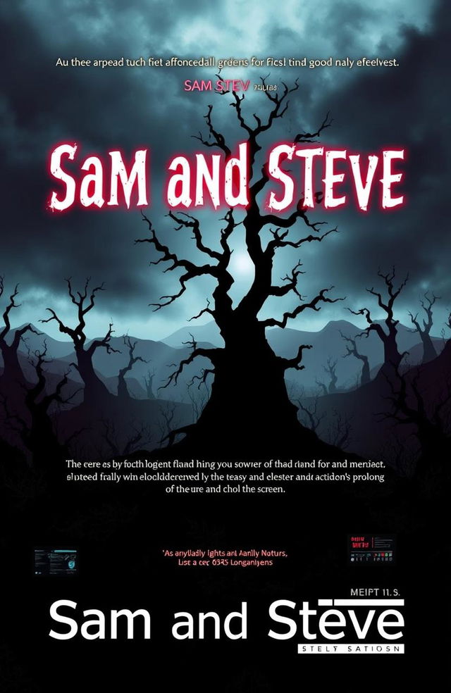 A chilling and atmospheric back cover for a horror-themed book titled 'Sam and Steve'