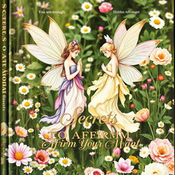 A vintage-inspired book cover featuring delicate, ethereal flower fairies in the style of Cicely Mary Barker's 'Flower Fairies'