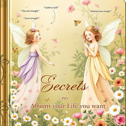 A vintage-inspired book cover featuring delicate, ethereal flower fairies in the style of Cicely Mary Barker's 'Flower Fairies'