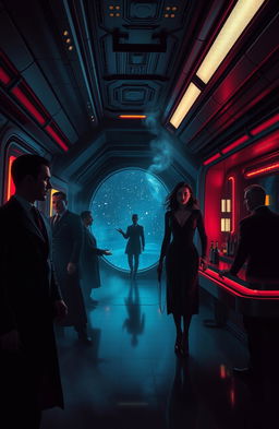 A deep space noir scene inspired by the themes of the film noir genre intertwined with the universe of Star Trek: Deep Space Nine