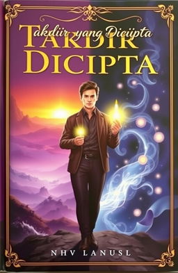 A powerful book cover for 'Takdir yang Dicipta', featuring Nuel standing confidently in the center