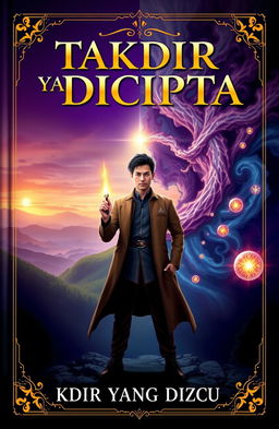 A powerful book cover for 'Takdir yang Dicipta', featuring Nuel standing confidently in the center