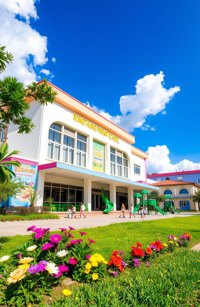 A vibrant and inviting view of RONGTHUNG PRIMARY SCHOOL, showcasing its colorful facade and well-kept surroundings