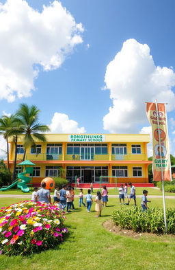 A vibrant and inviting view of RONGTHUNG PRIMARY SCHOOL, showcasing its colorful facade and well-kept surroundings