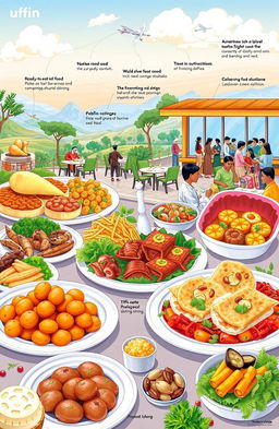 An informative and vibrant illustration capturing the effects of environmental changes on ready-to-eat food, dining out, and tiffin centers