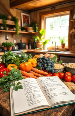 A beautifully arranged assortment of whole foods in a cozy kitchen setting