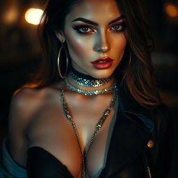 A captivating portrait of a sexy woman wearing a stylish choker and a fashionable chain