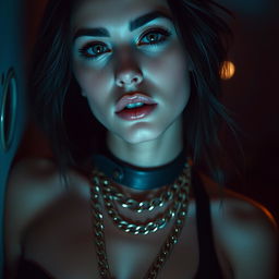 A captivating portrait of a sexy woman wearing a stylish choker and a fashionable chain