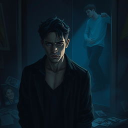 A dark, moody scene depicting two men caught in the throes of unrequited love that spirals into an unhealthy obsession