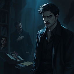 A dark, moody scene depicting two men caught in the throes of unrequited love that spirals into an unhealthy obsession