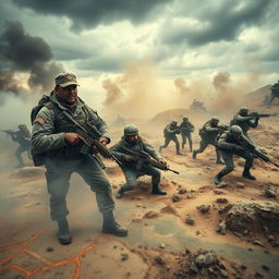 An intense strategic scene showcasing a military commander orchestrating a maneuver through the flanks to secure victory in a battle