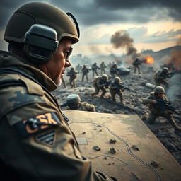 An intense strategic scene showcasing a military commander orchestrating a maneuver through the flanks to secure victory in a battle