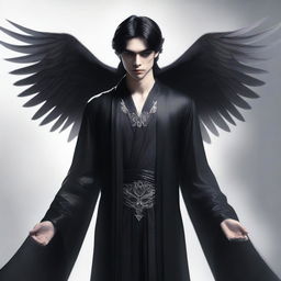 A semi-realistic digital art image of an angelic man dressed in goth robes