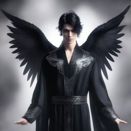 A semi-realistic digital art image of an angelic man dressed in goth robes