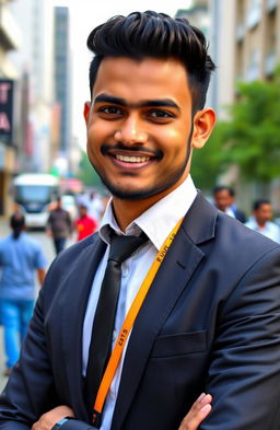 A portrait of a young South Indian man from Chennai, born in 1997, who has just become a Chartered Accountant in May 2024