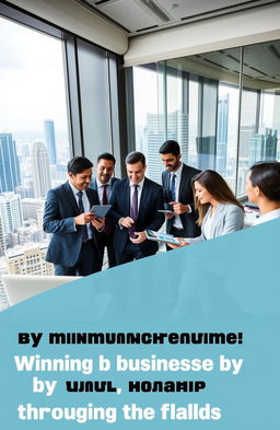 A dynamic business strategy scene, where a diverse group of confident, well-dressed business professionals are engaging in discussions and strategic planning in a modern office environment