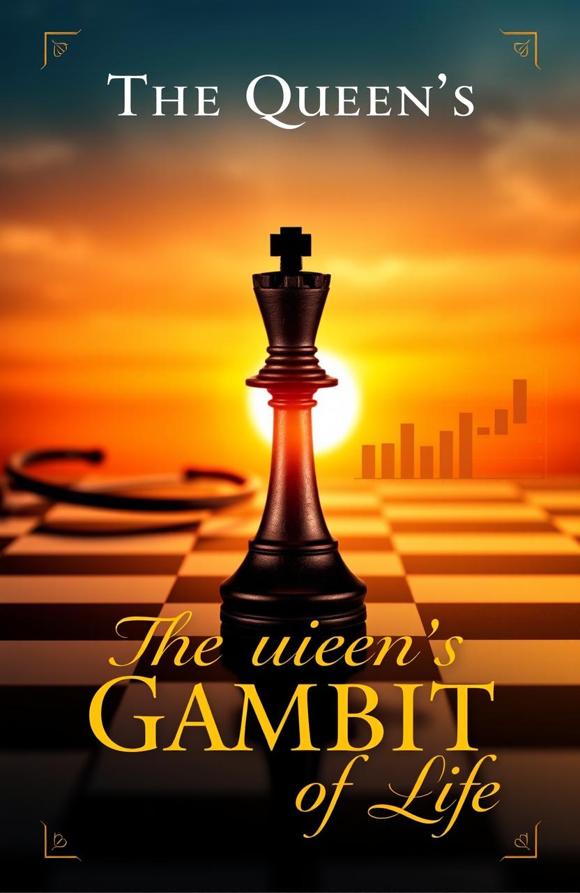 A visually stunning book cover featuring a chessboard that gradually fades into a warm and serene sunset, symbolizing the journey of life and love